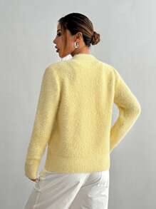 Flirla Women's Casual Colorful Heart Button Front Cardigan, Fall/Winter,Long Sleeve Tops - Yellow - View 2