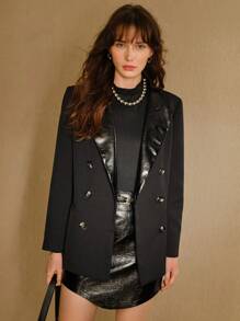 MOTF STUDIO SOLID PEAK COLLAR DOUBLE BREASTED PLACKET BLAZER