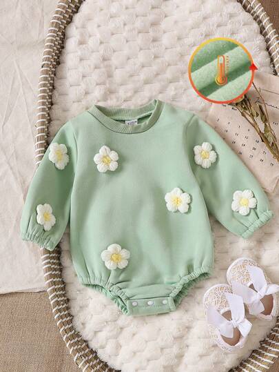 SHEIN Baby Girl Floral Long Sleeve Bodysuit For Autumn/Winter