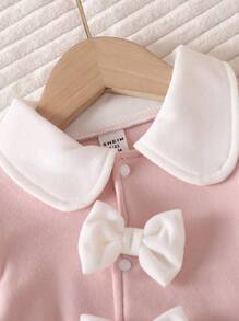 Girls Autumn And Winter Jumpsuit Baby Girl Cute Bow Long Sleeve Jumpsuit - Pink - View 4