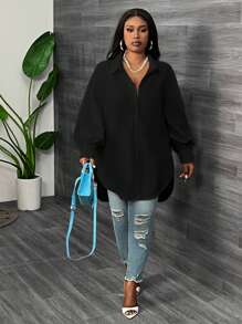 Slaydiva Elegancka, dojazdowa, imprezowa i codzienna luźna, jednolita biała sukienka koszulowa z rękawami typu latarnia, z wysokim, niskim dołem i zakrzywionym krojem, w dużych rozmiarach, na wiosnę/jesień