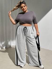 SHEIN CURVE+ 大码女式运动拼布灰色运动裤