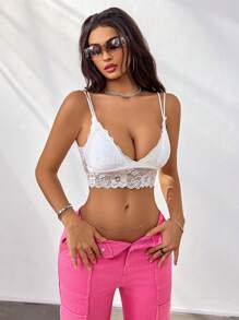 花朵蕾絲背心內衣 - 白色 - 查看 3