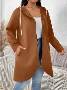 SHEIN LUNE Plus Size Women's Christmas Black Hoodie Fall Clothes Teacher Clothes Back To School Gradient Pattern Simple Daily Long Sleeve Coat
