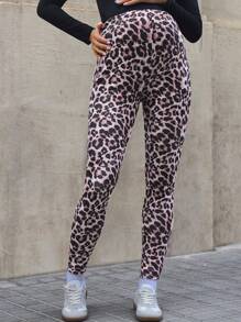 SHEIN Adjustable Waist Leopard Print Maternity Leggings - Multicolor - View 3