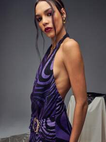 SHEIN Unity 紫色渐变色高开叉露背吊带连衣裙 - 彩色 - 查看 4