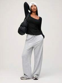 SHEIN BASICS 3pcs Casual Solid Color Square Neck Long Sleeve Fitted Ladies T-Shirts - Multicolor - View 7