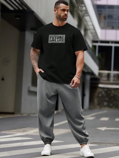 EASEVO 2 件套大码男士休闲短袖 T 恤和慢跑裤夏季套装