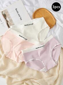 3pcs/Set Tween Girls Simple Comfortable Breathable Smiling Face Printed Panty - Multicolor - View 1