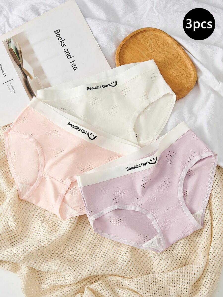 3pcs/Set Tween Girls Simple Comfortable Breathable Smiling Face Printed Panty - Multicolor - View 1