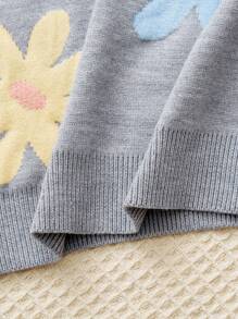 Suéter de punto floral casual para niñas bebé, suave y cómodo, adecuado para uso diario, hogar, exterior, fiestas, otoño/invierno - Gris Claro - Ver 7