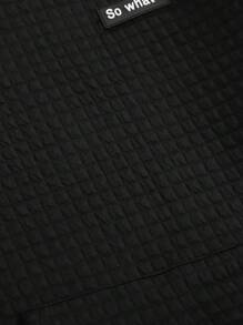 SHEIN Áo nỉ dáng rộng cho bé gái tuổi teen, vai rớt, thêu họa tiết và có túi hộp. - màu đen - Xem 4