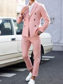 Manfinity Mode Chaqueta y pantalones de dos piezas de traje informal de negocios de doble botonadura para hombre de otoño