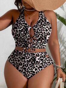 Slaydiva Plus Size Women Leopard Print Bikini Set, Sexy Party Look For New Year 2025 Summer