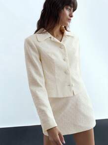 Maija 2 Teile Damen elegantes Set aus Langarm Bluse in Weiß mit Knopfleiste und Rock, Herbst