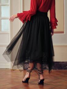 ZEYLAH MESH CHAIN WAIST FLARE SKIRT - Black - View 7