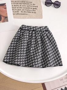 SHEIN 2 件套女孩年轻女孩时尚休闲运动字母图案拉链开衫毛衣和罗纹裙套装，秋季 - 黑色 - 查看 8