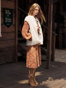 Maija Women's Plain Single-Breasted Loose Fit Faux Shearling Jacket, Autumn/Winter