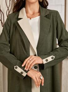 Al Najma Women's Front Button Contrast Color Elegant Modest Arabian Long Sleeve Arabian Abaya Robe - Green - View 5