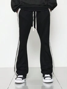 SUMWON Athletic Flared Sweatpants Side Stripe Track Bottom Training Workout Gym Lounge Athleisure Bootcut Yoga Fall Winter Pants - Black - View 1