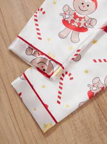 SHEIN Kleine Mädchen Set aus Langarm Schlafanzug mit Lebkuchenmann- und Zuckerstangen Muster, Familien Weihnachts Schlafanzüge passend für Herbst & Winter - Rot-Weiß - Übersicht 5