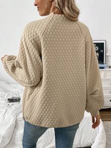 SHEIN Unity 2024 New Vintage Asymmetrical Neckline Textured Sweatshirt Fall Cloth For Women - Apricot - View 2