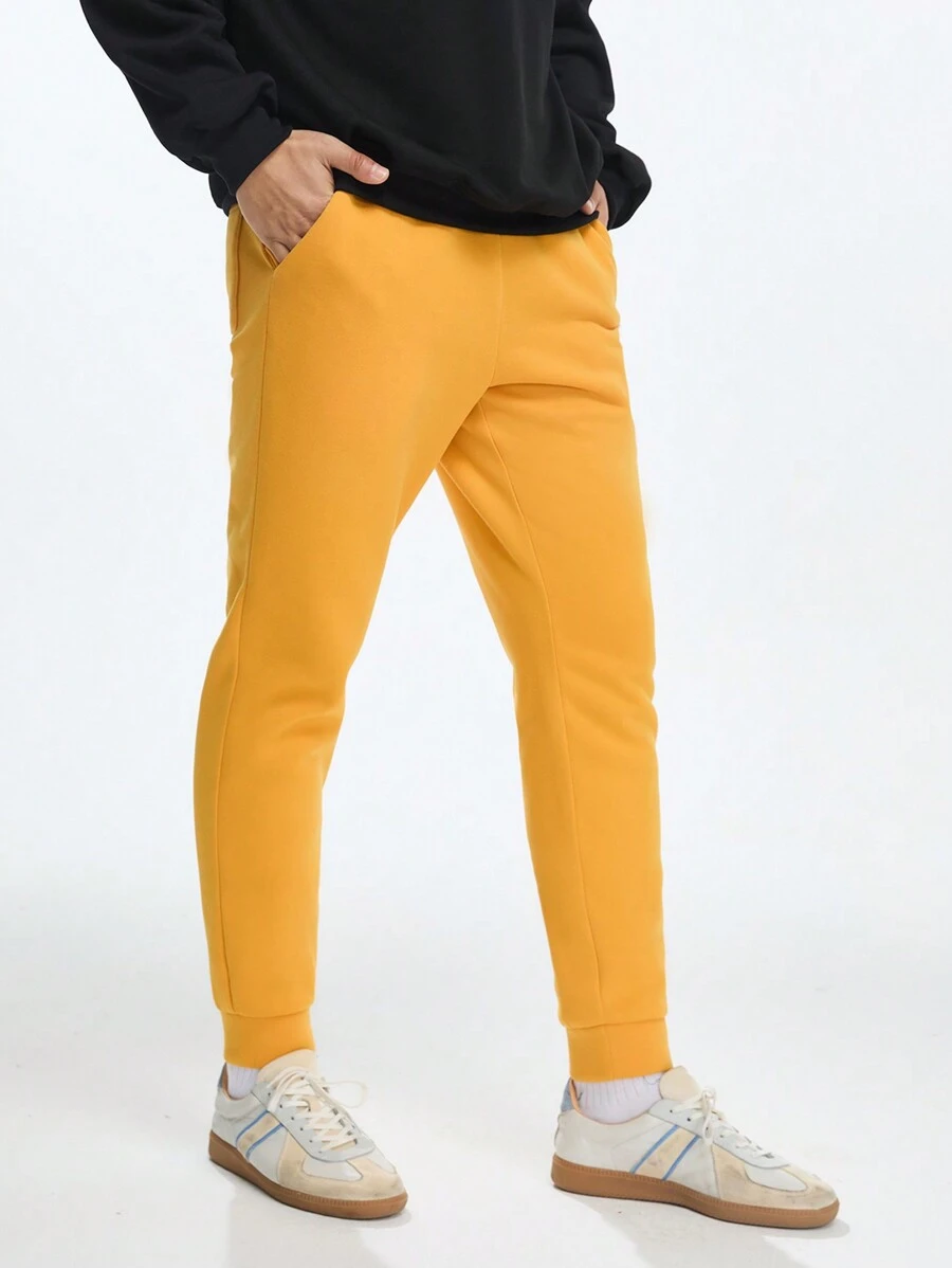 Manfinity VCAY Men's Casual Loose Knit Drawstring Waist Ankle Banded Pants - Yellow - View 1