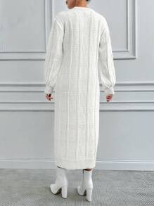 EURMUSE Sukienka sweterkowa z długim rękawem i kwiatowym wzorem w kształcie kuli dla kobiet, jesień/zima - Biały - Zobacz 2