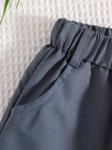 Young Boy Simple Solid Color Loose Long Pants - Dark Grey - View 3