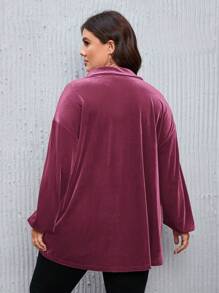 SHEIN LUNE 大尺碼女款秋季法蘭絨布料寬鬆休閒 90 年代風格襯衫 秋冬正式辦公穿搭 - 淺灰紫 - 查看 2