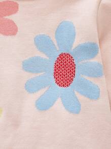 Baby Girls Cozy Knit Floral Print Pullover Sweater, Soft & Warm, Versatile For Daily Wear, Casual, Parties, Autumn/Winter - Pink - View 4