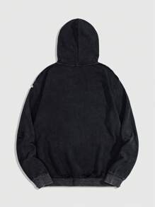 ROMWE MEN Street Life Men's Casual Floral Pattern Hoodie - Black - View 2