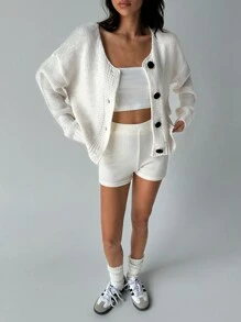 Aloruh Áo len cardigan cổ tròn dệt kim cáp phong cách retro mới cho nữ mùa thu đông - trắng - Xem 10