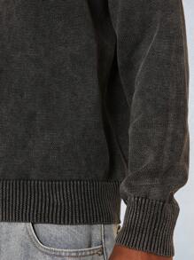 SUMWON Suéter holgado y suelto de punto lavado vintage con cuello redondo, de moda otoñal para uso casual en invierno - Gris Oscuro - Ver 4