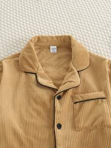 2pcs Teen Boys' Casual Solid Color Collared Cardigan And Sweatpants Set, Brown - Brown - View 7