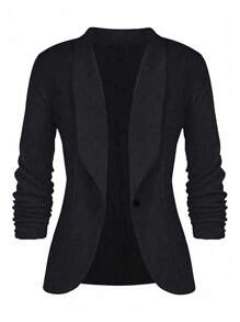 SHEIN Clasi Plus Size Plain Blazer With Shawl Collar - Black - View 1