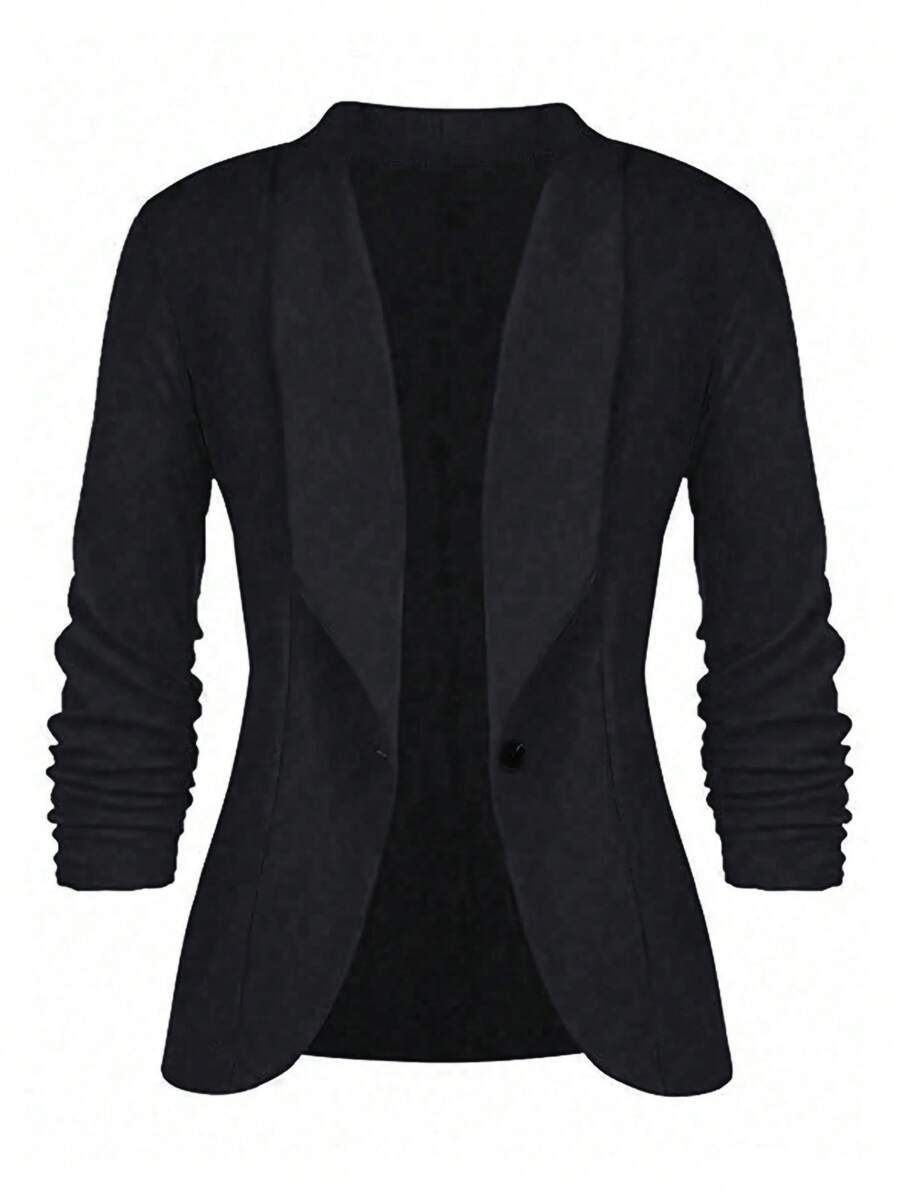 SHEIN Clasi Plus Size Plain Blazer With Shawl Collar - Black - View 1