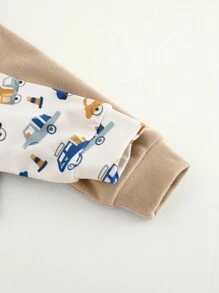 Cozy Pixies 2pcs Infant Baby Boys Cartoon Car Knitted Soft Crew Neck Long Sleeve Romper With Footed Pants Set