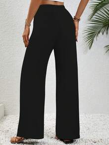 EMERY ROSE 女士纯色腰带口袋宽松阔腿休闲裤 - 黑色 - 查看 2