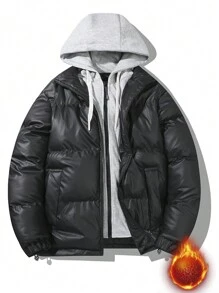 Manfinity EZcore Men's Winter Casual Zip-Up Drawstring Hooded Padded Coat - Royal Blue - View 1