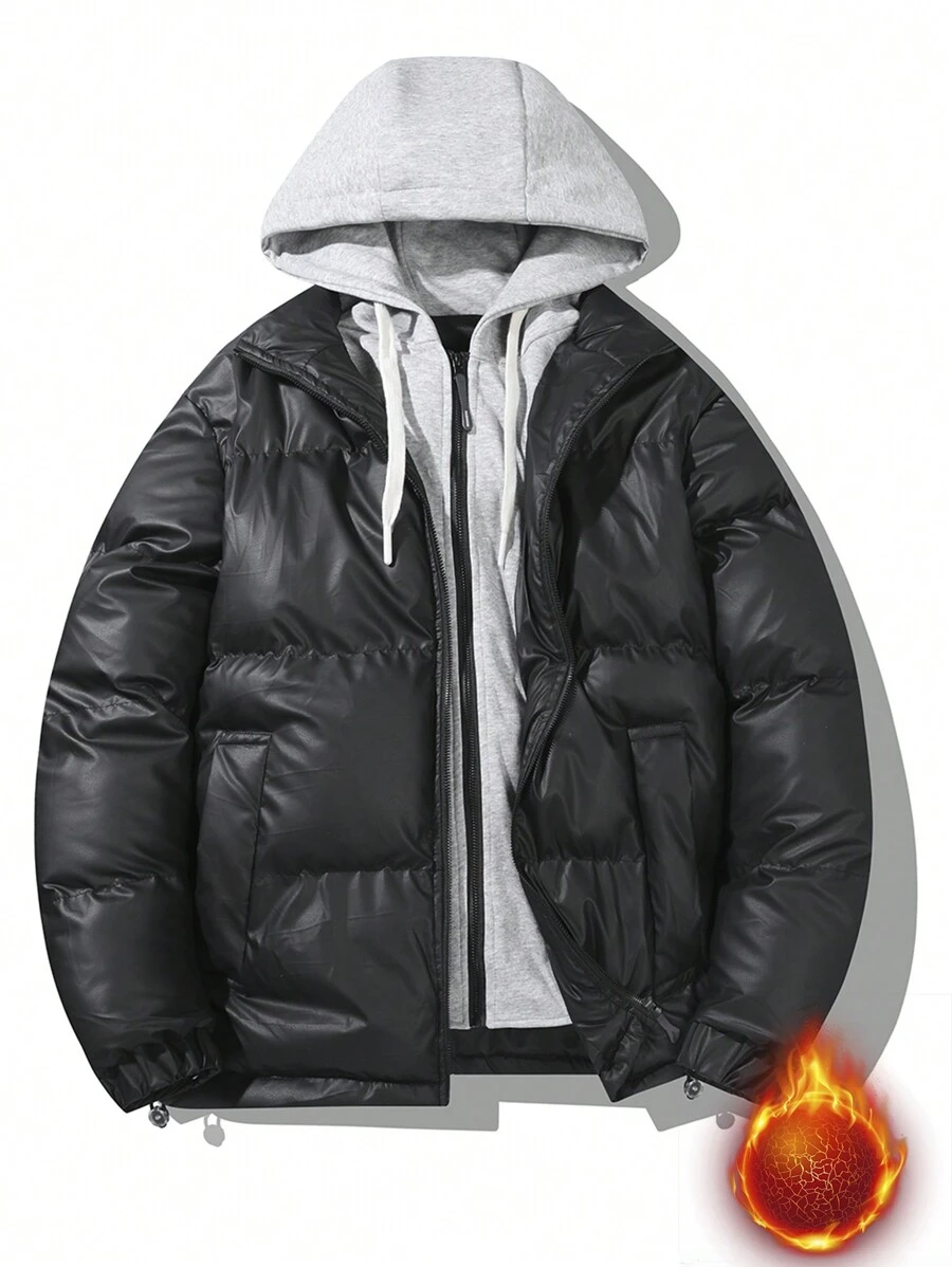 Manfinity EZcore Men's Winter Casual Zip-Up Drawstring Hooded Padded Coat - Royal Blue - View 1