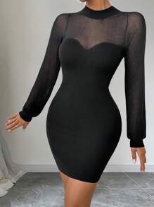 Chiquease Women's Solid Color Round Neck Long Sleeve Slim Elegant Sweater Dress, Spring & Autumn Fall Cloth For Women - Black - View 6