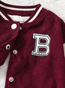 Genkimix Kids 2pcs Baby Girl Letter Print Color Block Baseball Jacket Pleated Mini Skirt Set Cute Kawaii Family Matching Gym Burgundy Autumn - Burgundy - View 5
