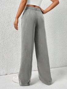 SHEIN EZwear Bộ vest cạp cao màu xám đậm trơn mùa xuân, quần ống đứng cho mùa thu/đông - Màu Xám nhạt - Xem 2