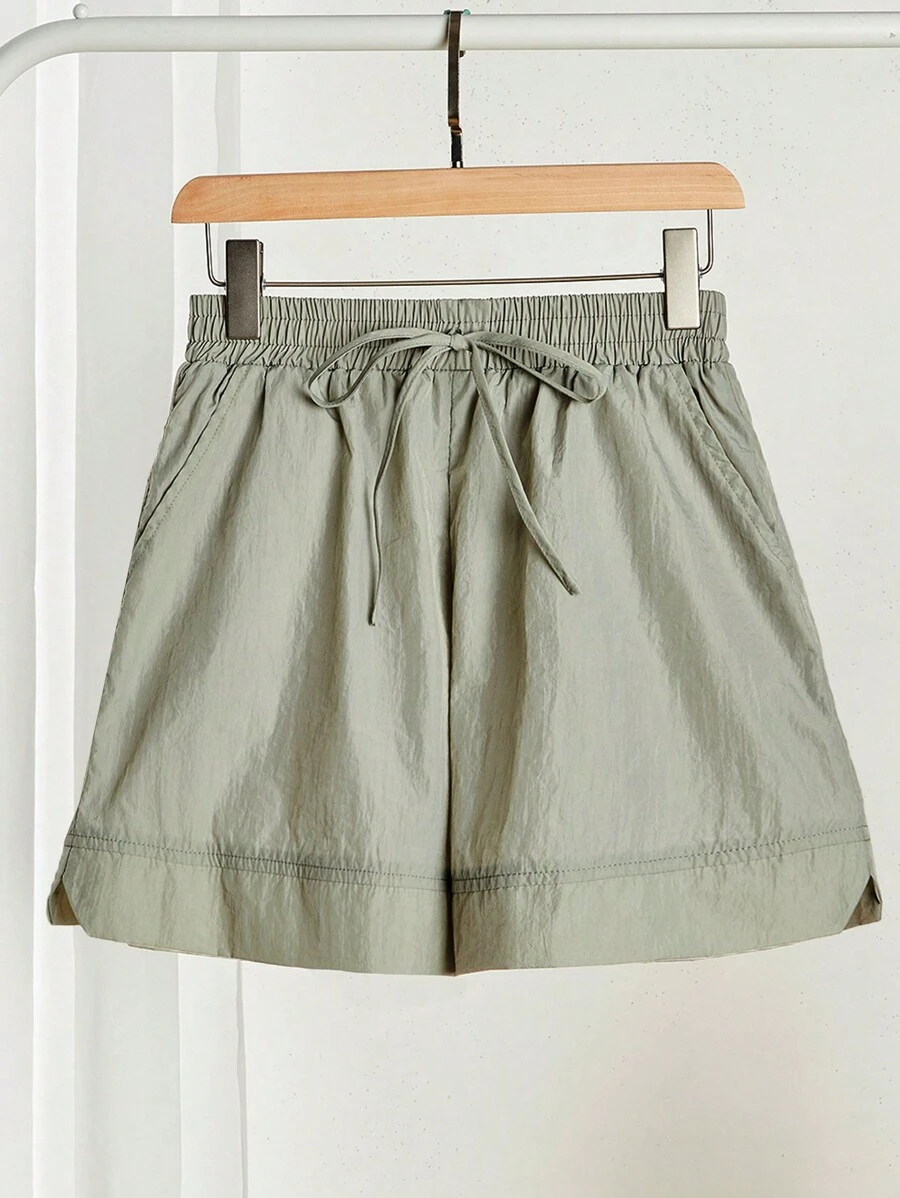 SHEIN EZwear Kvinnors enfärgade Casual Shorts med framtill knytficka - Ljusgrå - Visa 1