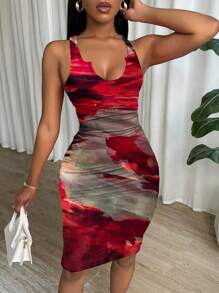 Calvaya Vacation Chic Tie-Dye Sleeveless Bodycon Dress