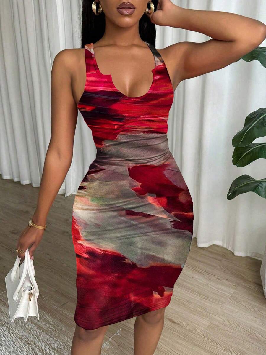 Calvaya Vacation Chic Tie-Dye Sleeveless Bodycon Dress
