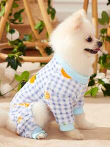 PETSIN 1pc Pet Plaid & Orange Pattern Fleece Jumpsuit, Warm Winter Outfit For Medium-Small Dogs Like Teddy - Multicolor - View 4