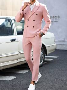 Manfinity Mode Chaqueta y pantalones de dos piezas de traje informal de negocios de doble botonadura para hombre de otoño
