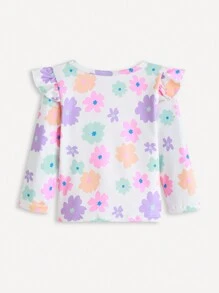 SHEIN 3pcs/Set Baby Girls Casual Cute Floral Print Long Sleeve Tops, Soft Knitted Fabric, Suitable For Outdoor & Leisure Wear, Autumn & Winter - Multicolor - View 2